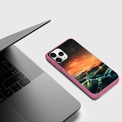 Чехол iPhone 11 Pro матовый Фэнтези море корабли закат, цвет: 3D-малиновый — фото 2