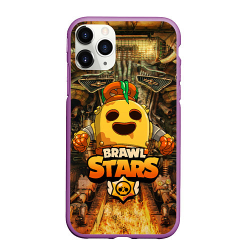 Чехол iPhone 11 Pro матовый Brawl Stars Robot Spike / 3D-Фиолетовый – фото 1