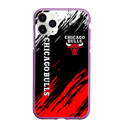 Чехол iPhone 11 Pro матовый CHICAGO BULLS / 3D-Фиолетовый – фото 1