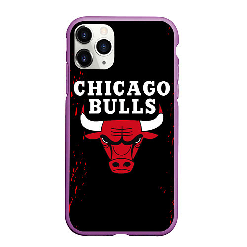 Чехол iPhone 11 Pro матовый CHICAGO BULLS / 3D-Фиолетовый – фото 1