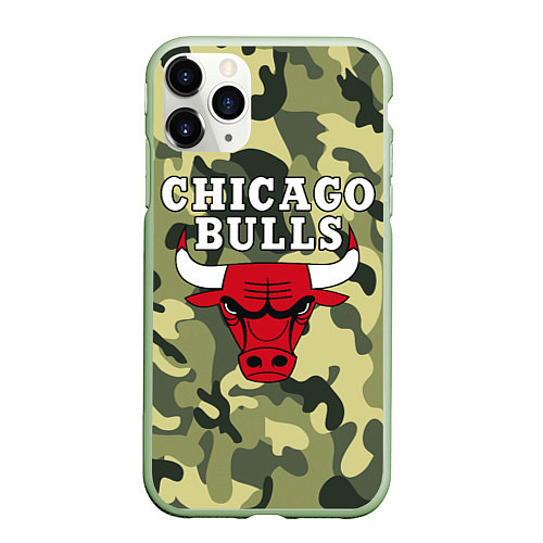 Чехол iPhone 11 Pro матовый CHICAGO BULLS / 3D-Салатовый – фото 1