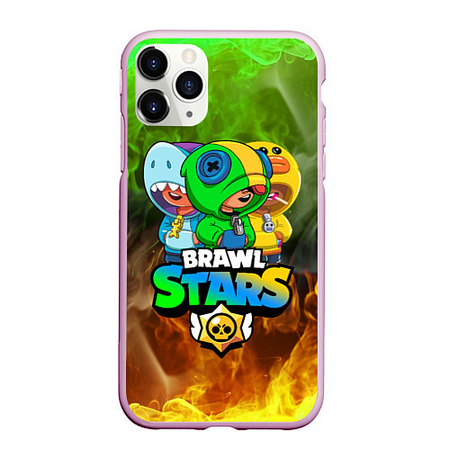 Чехол iPhone 11 Pro матовый BRAWL STARS LEON TRIO / 3D-Розовый – фото 1