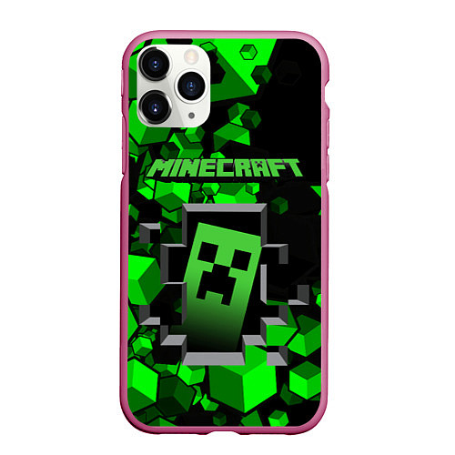 Чехол iPhone 11 Pro матовый Minecraft / 3D-Малиновый – фото 1