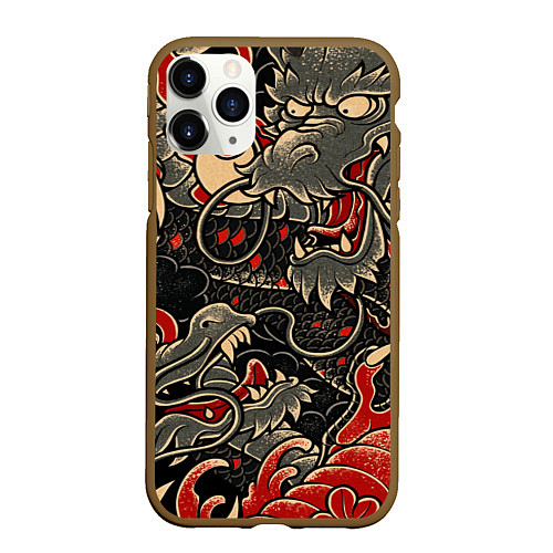 Чехол iPhone 11 Pro матовый Dsquared tatoo DRAGON / 3D-Коричневый – фото 1