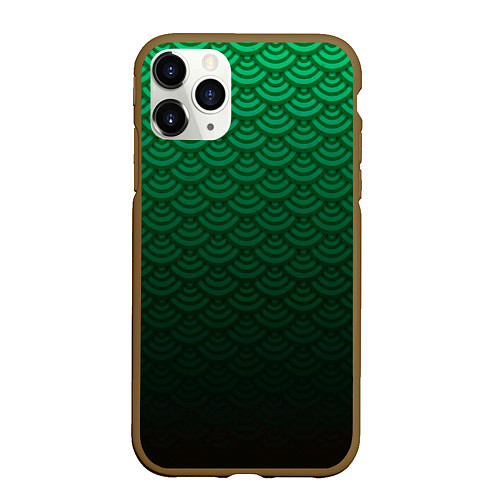 Чехол iPhone 11 Pro матовый Узор зеленая чешуя дракон / 3D-Коричневый – фото 1