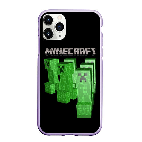Чехол iPhone 11 Pro матовый MINECRAFT CREEPER / 3D-Светло-сиреневый – фото 1