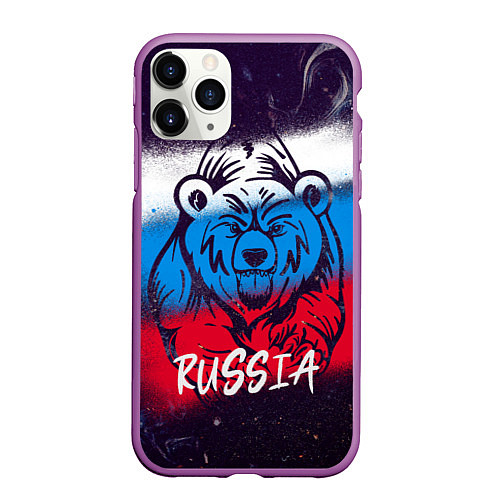 Чехол iPhone 11 Pro матовый Russia Bear / 3D-Фиолетовый – фото 1
