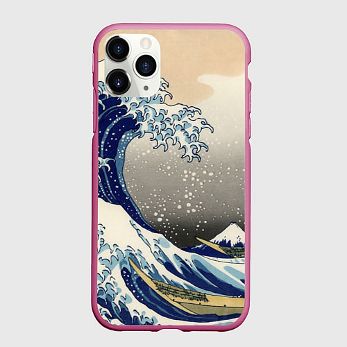 Чехол iPhone 11 Pro матовый ЯПОНСКАЯ КАРТИНА / 3D-Малиновый – фото 1