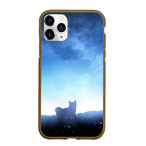 Чехол iPhone 11 Pro матовый Силуэт корги ночь космос дымка / 3D-Коричневый – фото 1