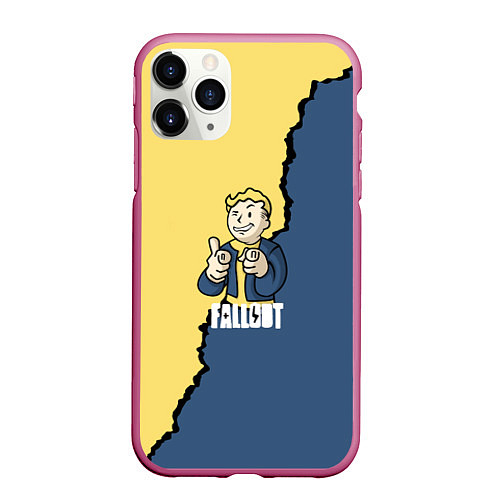 Чехол iPhone 11 Pro матовый Fallout logo boy / 3D-Малиновый – фото 1