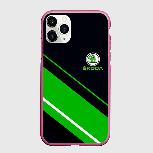 Чехол iPhone 11 Pro матовый SKODA / 3D-Малиновый – фото 1