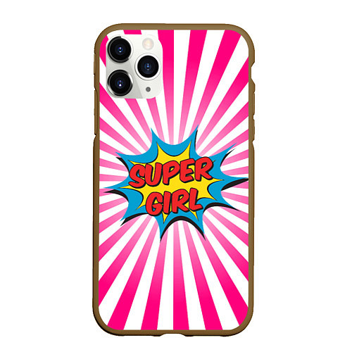 Чехол iPhone 11 Pro матовый Super Girl / 3D-Коричневый – фото 1