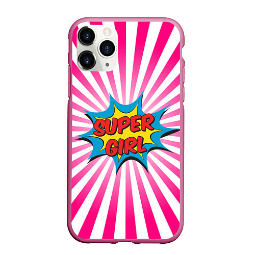 Чехол iPhone 11 Pro матовый Super Girl / 3D-Малиновый – фото 1