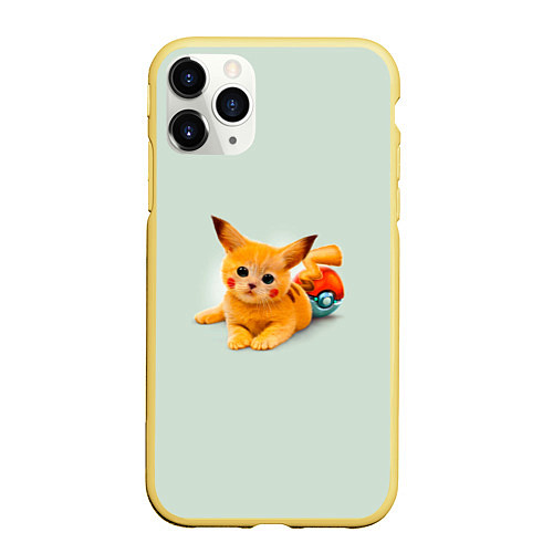 Чехол iPhone 11 Pro матовый Котенок покемон пикачу арт / 3D-Желтый – фото 1