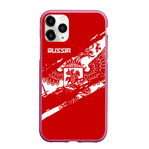 Чехол iPhone 11 Pro матовый Russia / 3D-Малиновый – фото 1