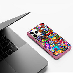 Чехол iPhone 11 Pro матовый BRAWL STARS ВСЕ ПЕРСОНАЖИ, цвет: 3D-малиновый — фото 2