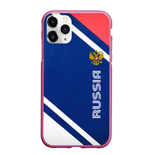 Чехол iPhone 11 Pro матовый RUSSIA SPORT / 3D-Малиновый – фото 1