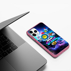 Чехол iPhone 11 Pro матовый BRAWL STARS NANI SPACE NEON, цвет: 3D-малиновый — фото 2