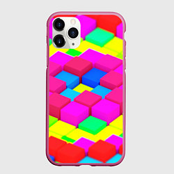 Чехол iPhone 11 Pro матовый ЦВЕТНЫЕ КУБИКИ, цвет: 3D-малиновый