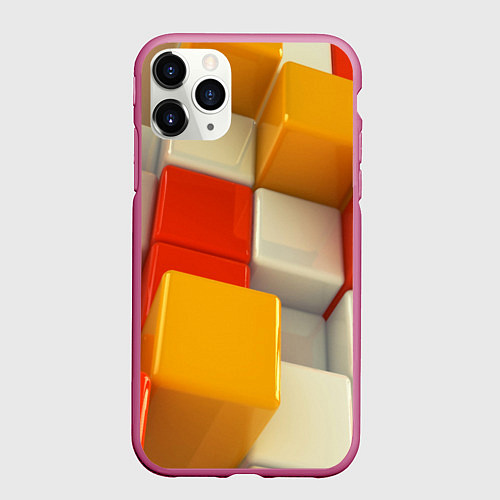 Чехол iPhone 11 Pro матовый КУБЫ 3D / 3D-Малиновый – фото 1