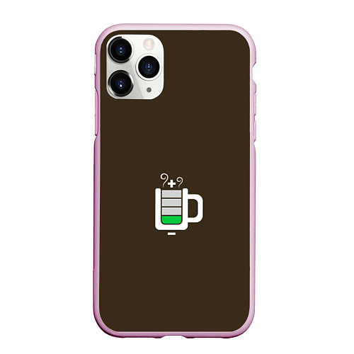 Чехол iPhone 11 Pro матовый Батарейка заряд чашка кофе / 3D-Розовый – фото 1