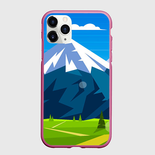 Чехол iPhone 11 Pro матовый Горы пейзаж природа вектор / 3D-Малиновый – фото 1