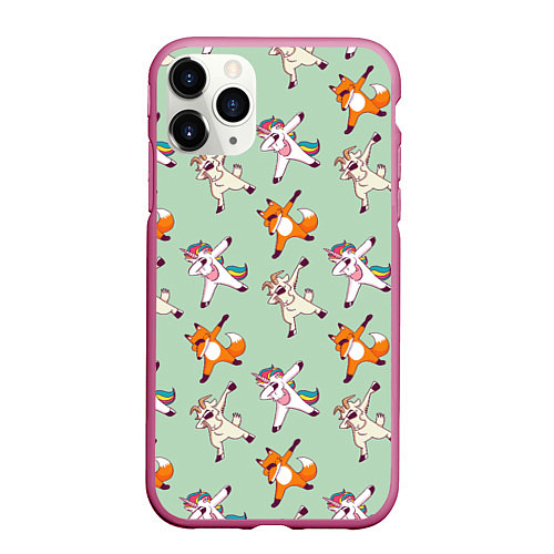 Чехол iPhone 11 Pro матовый Dabbing Animals / 3D-Малиновый – фото 1