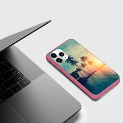 Чехол iPhone 11 Pro матовый Пальмы, цвет: 3D-малиновый — фото 2