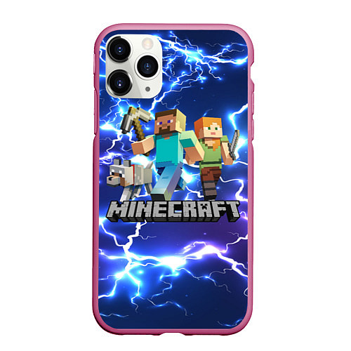 Чехол iPhone 11 Pro матовый MINECRAFT МАЙНКРАФТ / 3D-Малиновый – фото 1