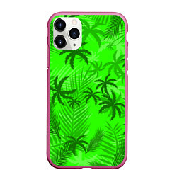 Чехол iPhone 11 Pro матовый ПАЛЬМЫ ЛЕТО TROPICAL, цвет: 3D-малиновый