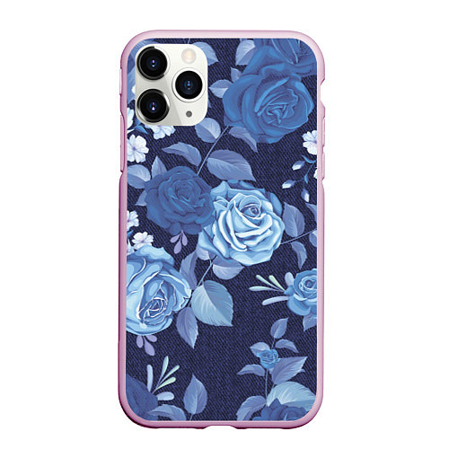 Чехол iPhone 11 Pro матовый Джинса Розы паттерн / 3D-Розовый – фото 1