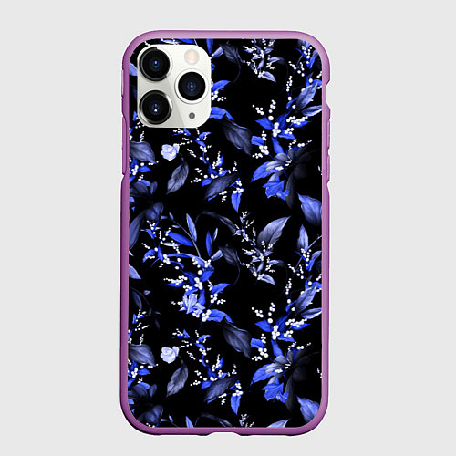 Чехол iPhone 11 Pro матовый Ночные цветы / 3D-Фиолетовый – фото 1