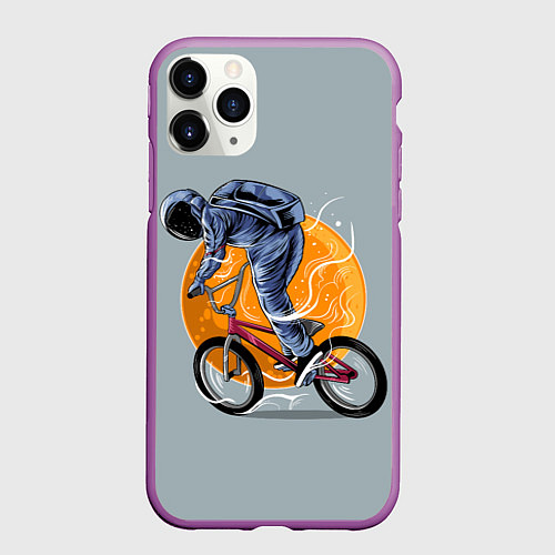 Чехол iPhone 11 Pro матовый Космический велосипедист Z / 3D-Фиолетовый – фото 1