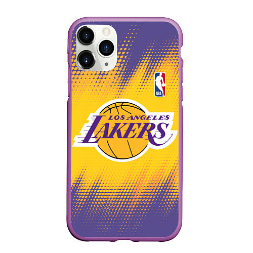 Чехол iPhone 11 Pro матовый Los Angeles Lakers / 3D-Фиолетовый – фото 1