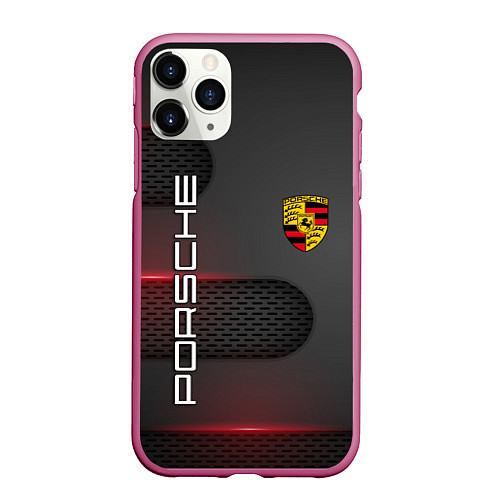 Чехол iPhone 11 Pro матовый PORSCHE / 3D-Малиновый – фото 1