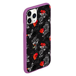 Чехол iPhone 11 Pro матовый Красные цветы, цвет: 3D-фиолетовый — фото 2