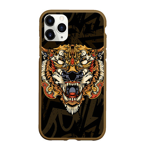 Чехол iPhone 11 Pro матовый Тигровый стимпанк Tiger / 3D-Коричневый – фото 1