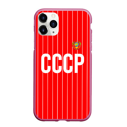 Чехол iPhone 11 Pro матовый Форма сборной СССР / 3D-Малиновый – фото 1