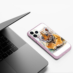 Чехол iPhone 11 Pro матовый Tiger Art, цвет: 3D-розовый — фото 2