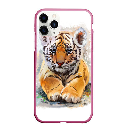 Чехол iPhone 11 Pro матовый Tiger Art / 3D-Малиновый – фото 1