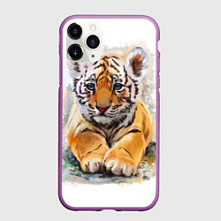 Чехол iPhone 11 Pro матовый Tiger Art, цвет: 3D-фиолетовый