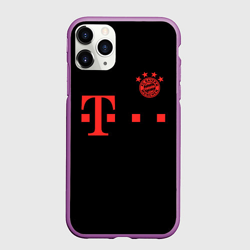 Чехол iPhone 11 Pro матовый FC Bayern Munchen 20-21 - black / 3D-Фиолетовый – фото 1