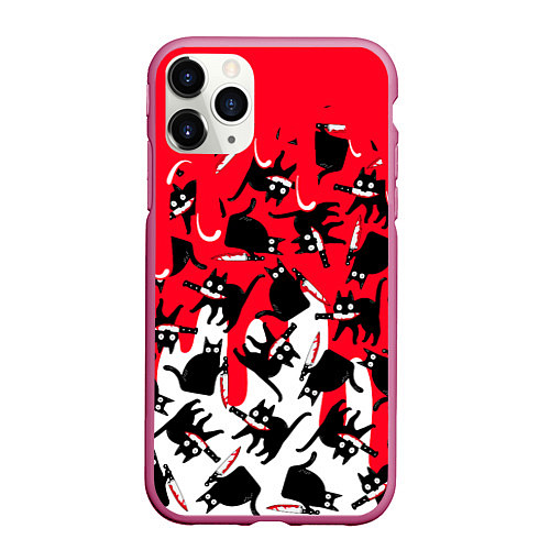 Чехол iPhone 11 Pro матовый WHAT CAT / 3D-Малиновый – фото 1