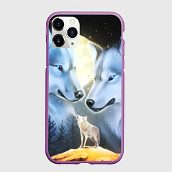 Чехол iPhone 11 Pro матовый ВОЛК В НОЧИ D, цвет: 3D-фиолетовый