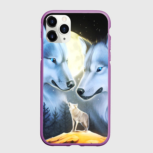 Чехол iPhone 11 Pro матовый ВОЛК В НОЧИ D / 3D-Фиолетовый – фото 1