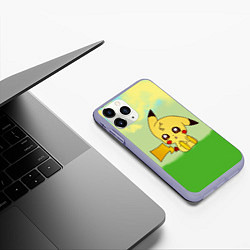 Чехол iPhone 11 Pro матовый Пикачу на травке, цвет: 3D-светло-сиреневый — фото 2