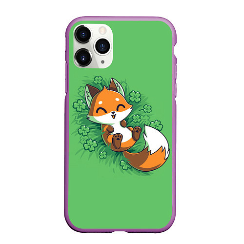 Чехол iPhone 11 Pro матовый Удачливый лис / 3D-Фиолетовый – фото 1
