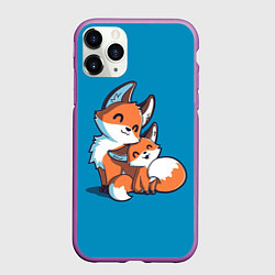 Чехол iPhone 11 Pro матовый Лисья семья, цвет: 3D-фиолетовый