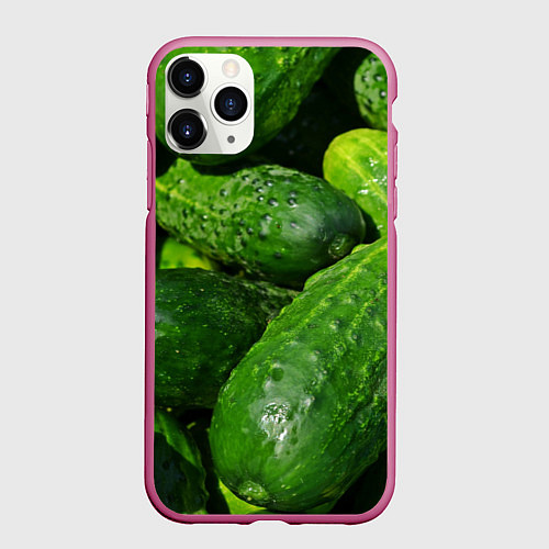 Чехол iPhone 11 Pro матовый Огурцы / 3D-Малиновый – фото 1