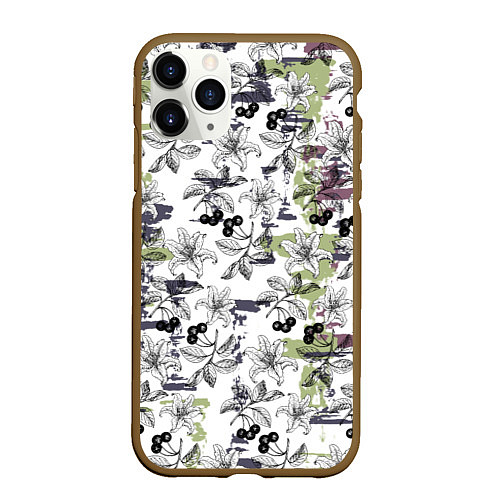 Чехол iPhone 11 Pro матовый Лилии / 3D-Коричневый – фото 1